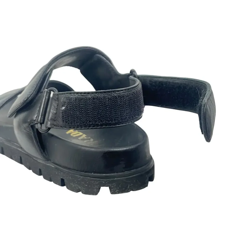 Prada Calzature Donna Logo 20mm Dad Sandal Black Nappa Leather Size 37